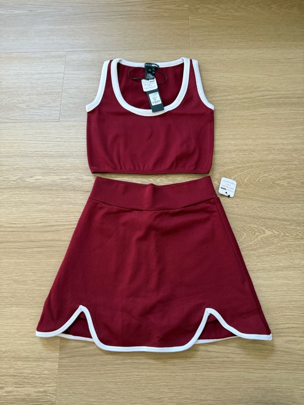 Fashion Nova Leila Seamless 2 Piece Skort Burgundy Size Med/Large New with tags - Picture 5 of 8